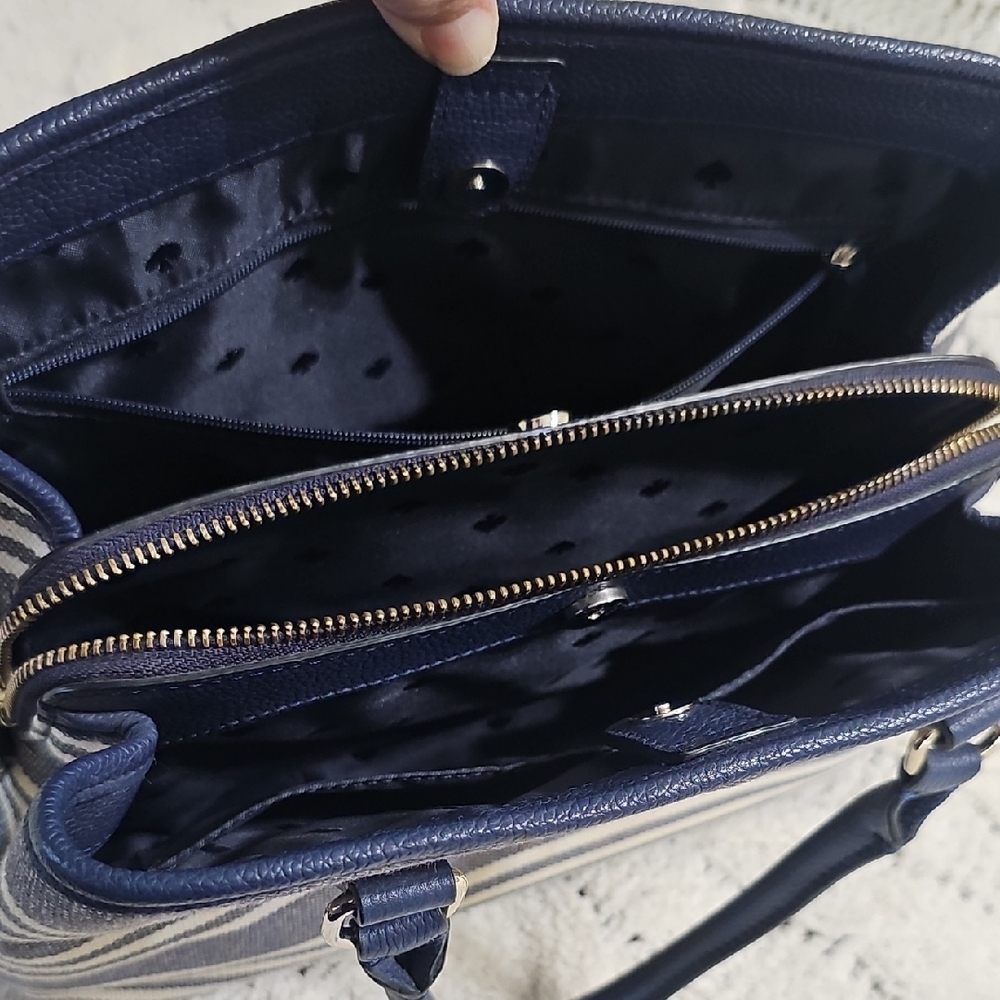 Kate Spade Larchmont Avenue Evangelie Blue And White Striped Purse - Picture 9 of 11